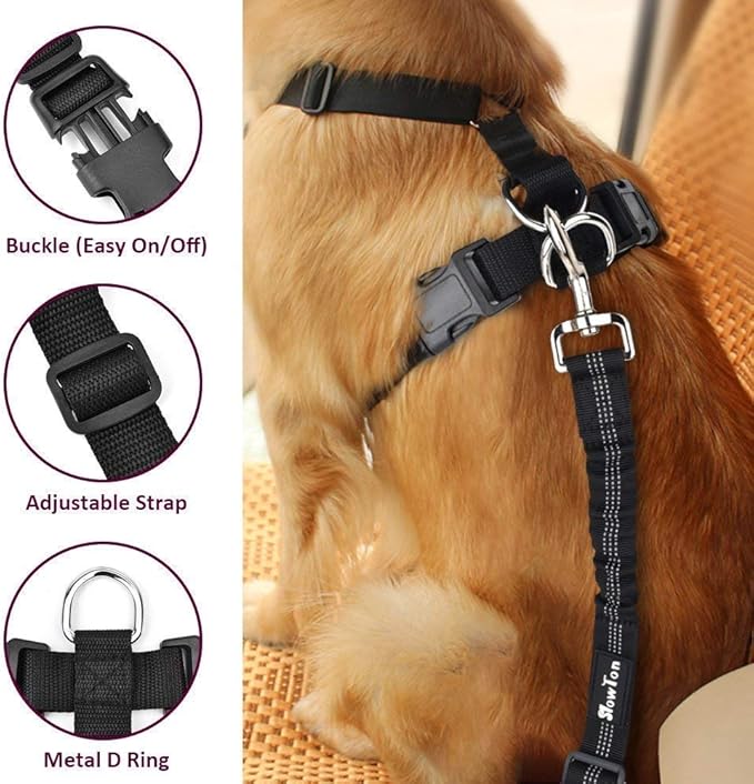 SlowTon Dog Seat Belt Harness for Car, Dog Car Harness Adjustable Mesh Breathable & Dog Seatbelt Safety Tether with Elastic Bungee for Small Medium Large Pets(Burgundy, Single Clip, L)-Mewly Pet