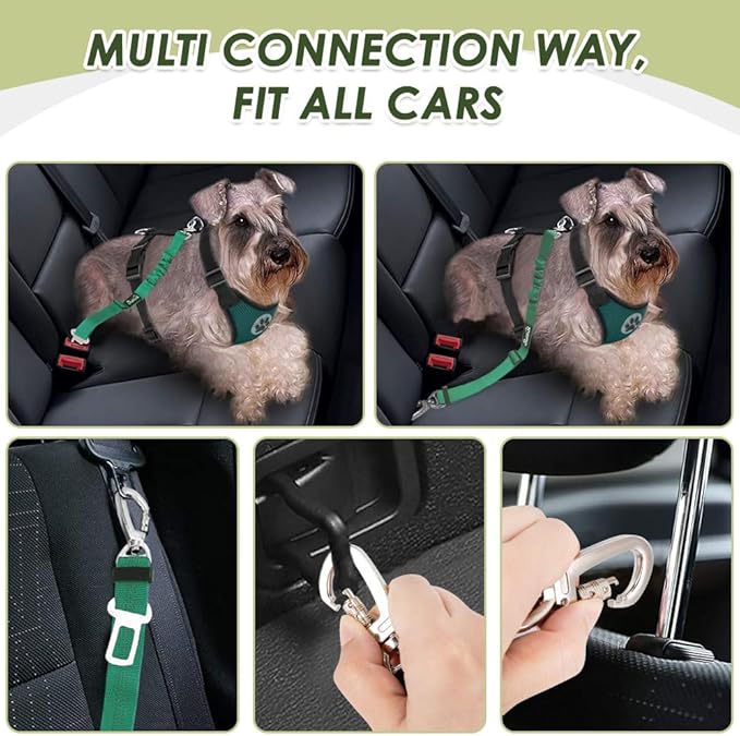 Lukovee Dog Seat Belt for Car, Adjustable Dog Car Harness for Large Medium Small Dogs, Soft Padded & Breathable Mesh Dog Seatbelt with Car Strap and Carabiner((Double Clip 2 in 1),Small)-Mewly Pet