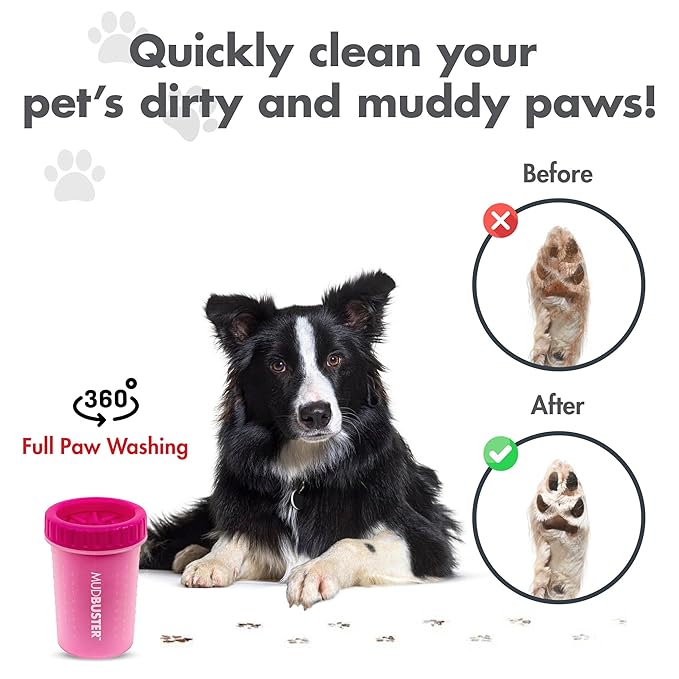 Dexas Pink Medium Dog Paw Cleaner, MudBuster - Premium Quality Pet Supplies and Dog Accessories for Dogs, Easy to Use, Mess Free, BPA Free, Patented Product-Mewly Pet