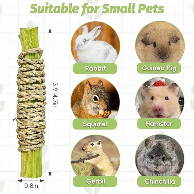 Fhiny 24 PCS Rabbit Chew Sticks, Natural Papaya Wood Seagrass Guinea Pig Chew Toys for Teeth Small Animal Molar Sticks Snacks for Bunny Guinea Pig Chinchilla Ferret Hamster Gerbil Dental Care-Mewly Pet