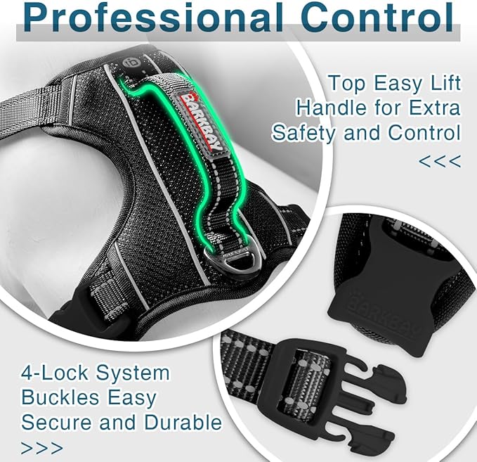 BARKBAY Dog Harness No Pull with ID Tag Pocket - Heavy Duty, Reflective, Easy Control for Large Dogs(Black,M)-Mewly Pet