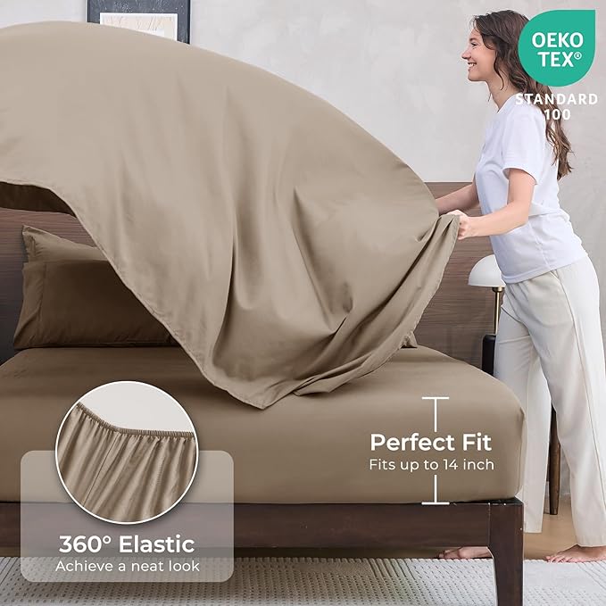 HEVUMYI Khaki Queen Comforter Set - 7-Piece All Season Bed in a Bag Queen, Ultra Soft Bedding Set with Comforter, Flat Sheet, Fitted Sheet, Pillowcases, Pillow Shams