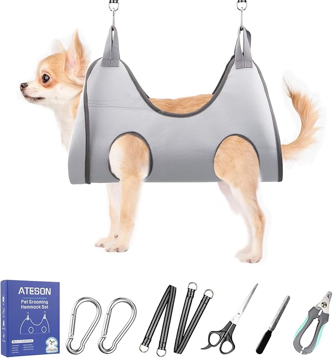 Pet Dog Grooming Hammock Harness for Medium Dogs Nail Trimming, Dog Sling for Cutting Nails, Dog Hanging Holder Hanger with Nail Clippers, Nail File, Scissors-Mewly Pet