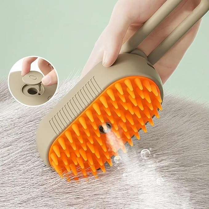 4-in-1 Cat Grooming Brush – Water Spray & Self-Cleaning Shedding Brush for Cats & Dogs – Pet Hair Removal & Massage Comb for Long & Short Hair (beige).-Mewly Pet
