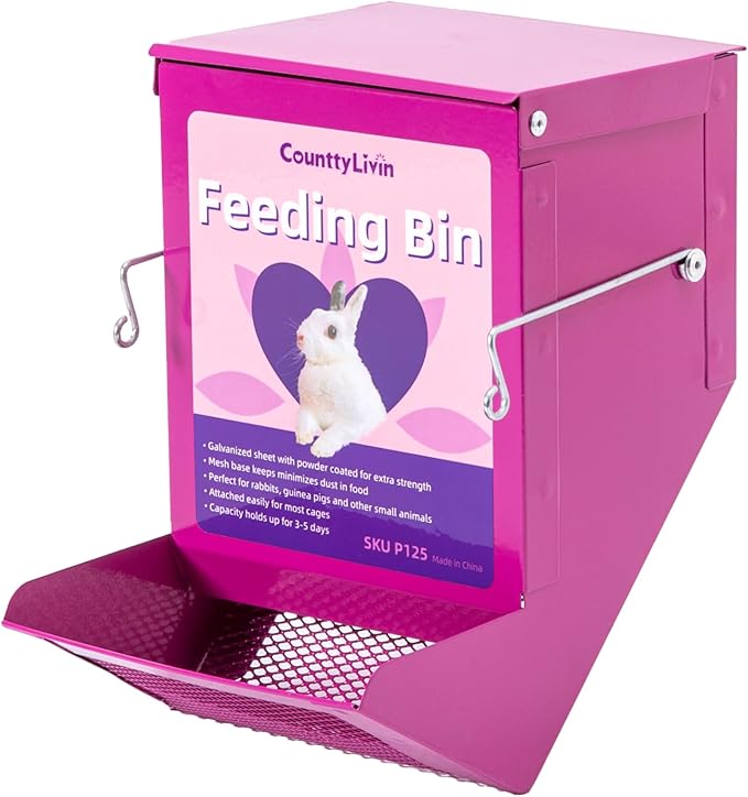 Metal Small Animal Feeder with Lid, Heavy Duty Feeder, Large Capacity Food Dispenser, Great for Rabbits, Guinea Pigs, Chinchillas and Other Small Animals. (4.6 inch, Purple)-Mewly Pet