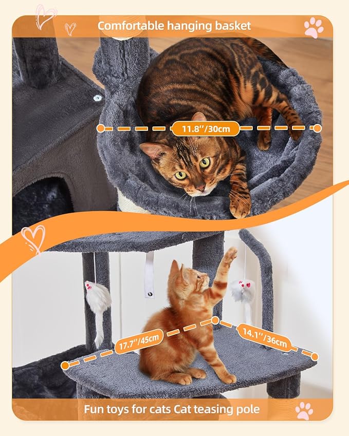 Taoqimiao 83In Heavy Duty Cat Tree, Suitable 20lb+ Large Cats, XXL-Cat Tower for Indoor Cats Large Adult, 2 Luxurious Cat Cando with 8 Scratching Posts,Oversized Metal Hammocks,Smoky Gray MS032G-Mewly Pet