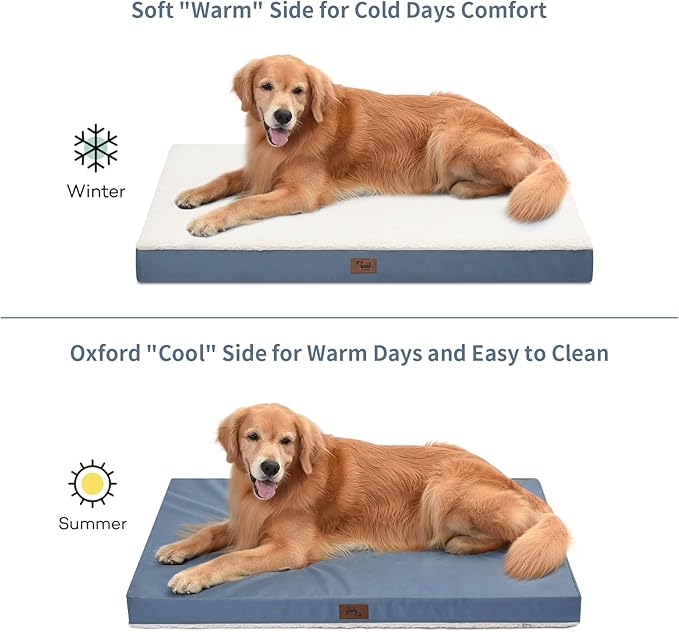 Outdoor Dog Beds for Extra Large Dogs, XL Pet Bed for Large Sized Dog, Egg Crate Foam Pet Bed with Removable Washable Oxford Cooling Cover, Blue White-Mewly Pet