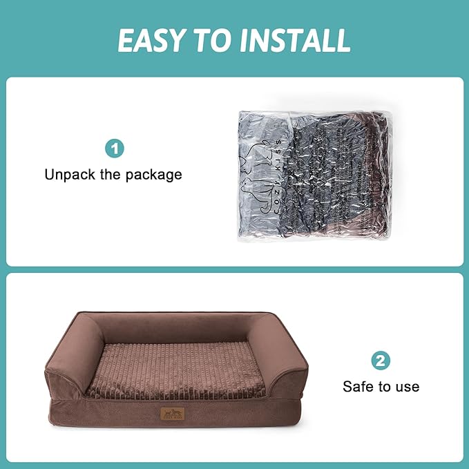 Orthopedic Dog Bed for Large Dog, Pet Couch for Medium Dog Cat, Big Supportive Foam Bolster Sofa with Waterproof Lining Cover, Anti-Slip, Comfort, Washable, 36x27x7.5 in, U Shape, Brown-Mewly Pet