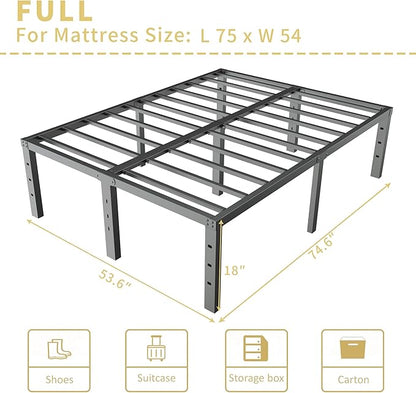 ALDRICH 18 Inch Metal Full Size Bed Frame - Black Basic Steel Slats Platform, Easy Assembly Heavy Duty Noise Free Bedframes, No Box Spring Needed