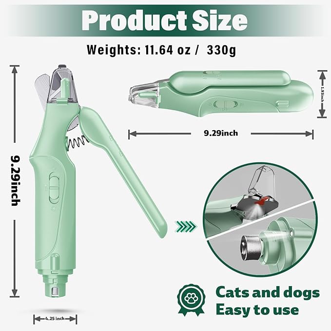 Dog Nail Clippers & Cat Nail Clipper with Catcher, 2 in 1 Dog Nail Trimmers & Grinder with Light for Large Small Dogs Cats,Silent Groom Pro Claw Trimmer, Rechargeable Dogs Nails Grinder Quiet-Mewly Pet