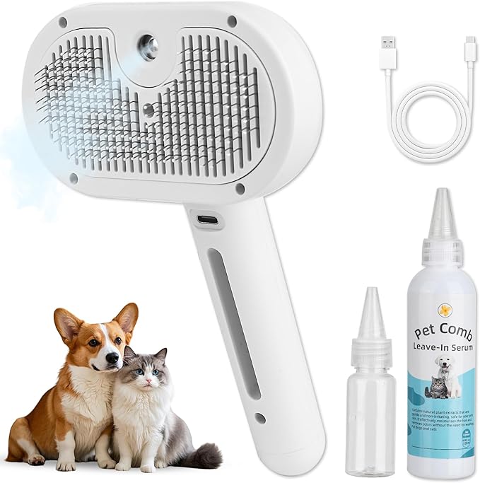 Dog Brush for Shedding, Cat Brushes for Indoor Cats, Cat Brush for Shedding - Pet Grooming Supplies with Steam, Hair Removal Comb Spray for Long-Haired Cats and Dogs (Waterless Shampoo)-Mewly Pet