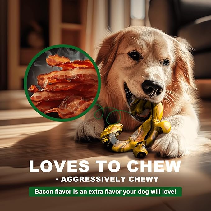 Durable Dog Chew Toy for Aggressive Chewers - Tough Nylon Bone for Medium Breeds, Interactive Teething Toy with Real Bacon Flavor, Keeps Dogs Busy, Christmas Birthday Gifts for Dogs-Mewly Pet