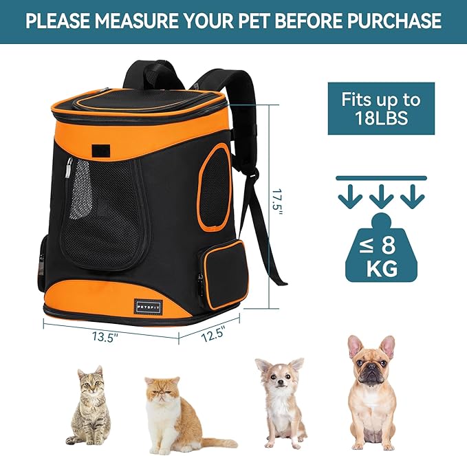 Petsfit Dog Backpack Carrier with Upgrade Waist Cushion Design to Better Fit The Waist, Suitable for Small and Medium Dogs Cats, and Rabbits up to 18 Pounds-Mewly Pet