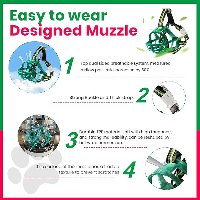 Dog Muzzle, Basket Muzzle for Small Medium Large Dogs, Anti-Biting and Chewing, Lightweight & Sturdy Cage Design, Allows Panting & Drinking, Ideal for Grooming & Training(Green Size M)-Mewly Pet