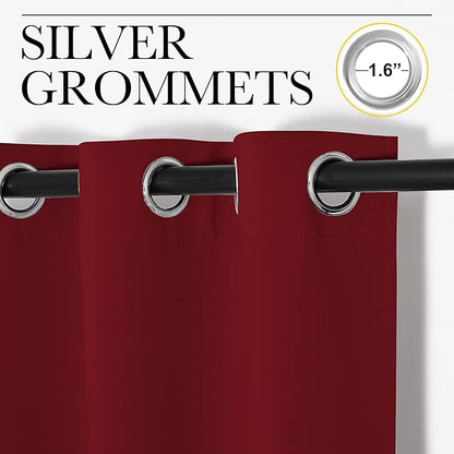 NICETOWN Christmas Window Curtains Blackout Drapes, Thermal Insulated Christmas Decorative Blackout Curtains/Draperies for Laundry Room (Burgundy Red, One Pair, 34 by 72-inch)