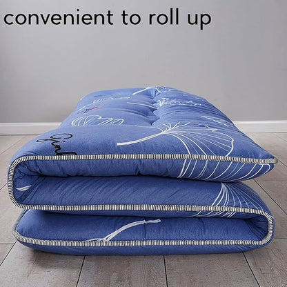 MAXYOYO Leaf Printed Japanese Futon Floor Mattress, Thicken Sleeping Pad Floor Bed Roll Up Camping Guest Mattress Folding Couch Bed, Full Size