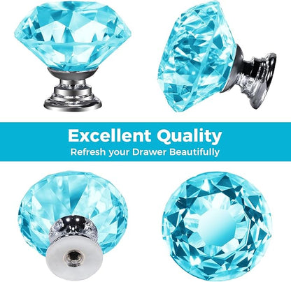 DEELF 30 Packs Kitchen Cabinet Knobs, 30 mm Crystal Cabinet Knobs, Diamond Dresser Handle Drawer Pulls, Dresser Knobs for Cabinets and Drawers, Light Blue