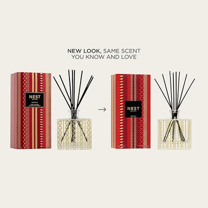 NEST New York Reed Diffuser, Holiday - 5.9 fl oz - Fragrance for Up to 90 Days - Reusable, Refillable Glass Holder - Includes 8 All-Natural Reed Sticks - Flame Free