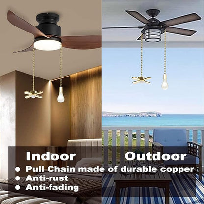 Ceiling Fan Pull Chain Ornaments Extension Chains with Decorative Light Bulb and Cord 13.6 Inches Fan Pull Chain Set For Ceiling Light Lamp Chain (Gold)