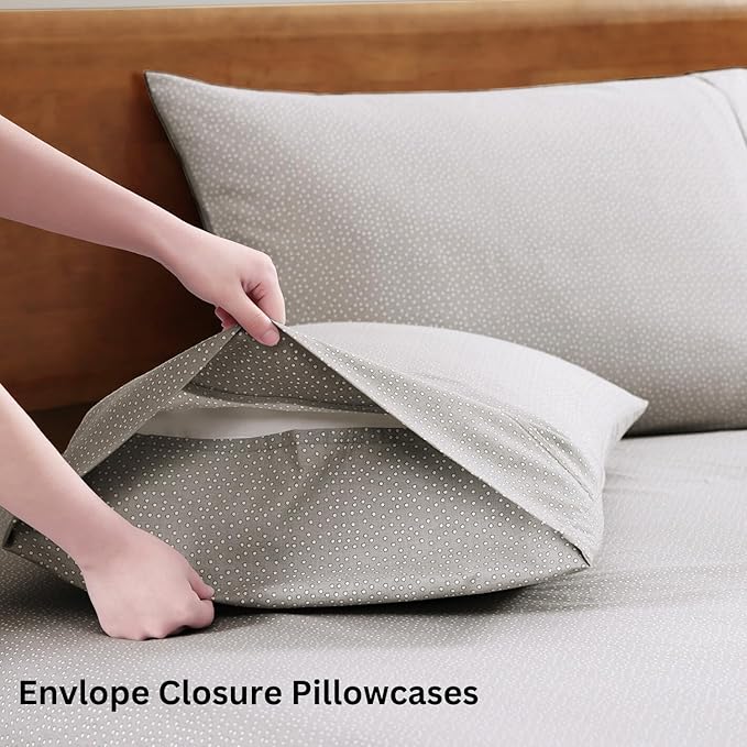 LANE LINEN 100% Organic Cotton Sheets California King Size, Low Pilling Fade Resistant Naturally Cooling Cal King Bedding Set, Soft & Comfy Sustainably Produced Printed Cotton Sheets - Snowdrop