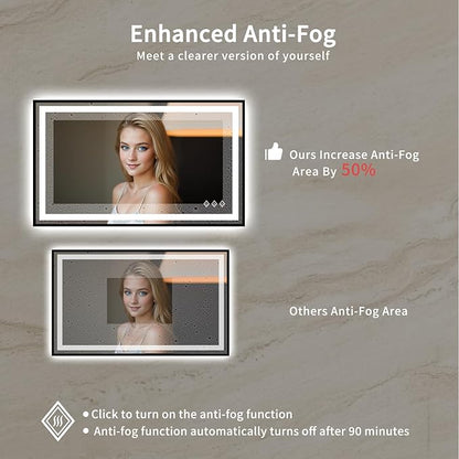 LED Mirror, 40x24 Inch Black Framed Gradient Front and Backlit Lighted Vanity Mirror, 3 Colors Dimmable CRI>90, IP54 Enhanced Anti-Fog Wall Mounted LED Bathroom Mirror