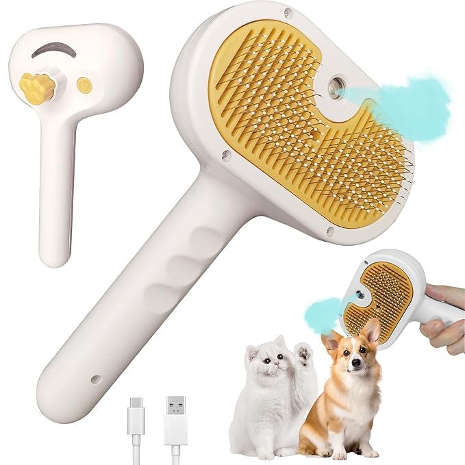 Cat Steam Brush for Shedding Dog Brush with Steam Pet Hair Cleaning Brush Comb for Spray 3 in 1 Pet Grooming for Long & Short Haired Pets – Spritz Defur Comb for cats-Mewly Pet