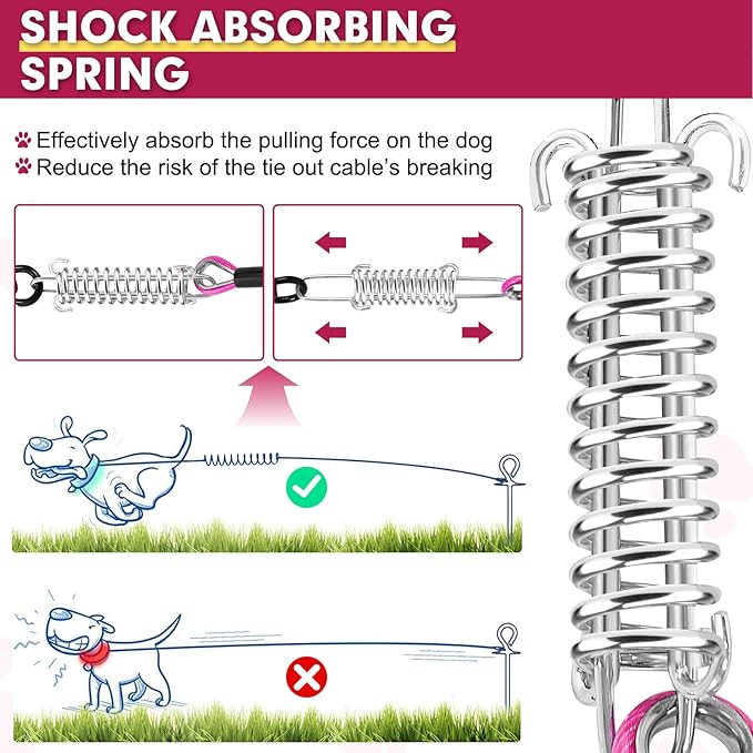 Snagle Paw Dog Leads for Yard 50FT-1000LBS Break Strength,Heavy Duty Tie Out Cable for Dogs with Swivel Lockable Hook & Spring,Chew Proof Dog Chain for Outside,Dog Run Cable for Medium Large Dogs-Mewly Pet