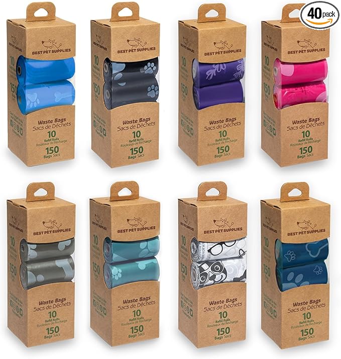 Best Pet Supplies Dog Poop Bags (4 x 150 Bags) for Waste Refuse Cleanup, Doggy Roll Replacements for Outdoor Puppy Walking and Travel, Leak Proof and Tear Resistant, Thick Plastic - Assorted Colors-Mewly Pet
