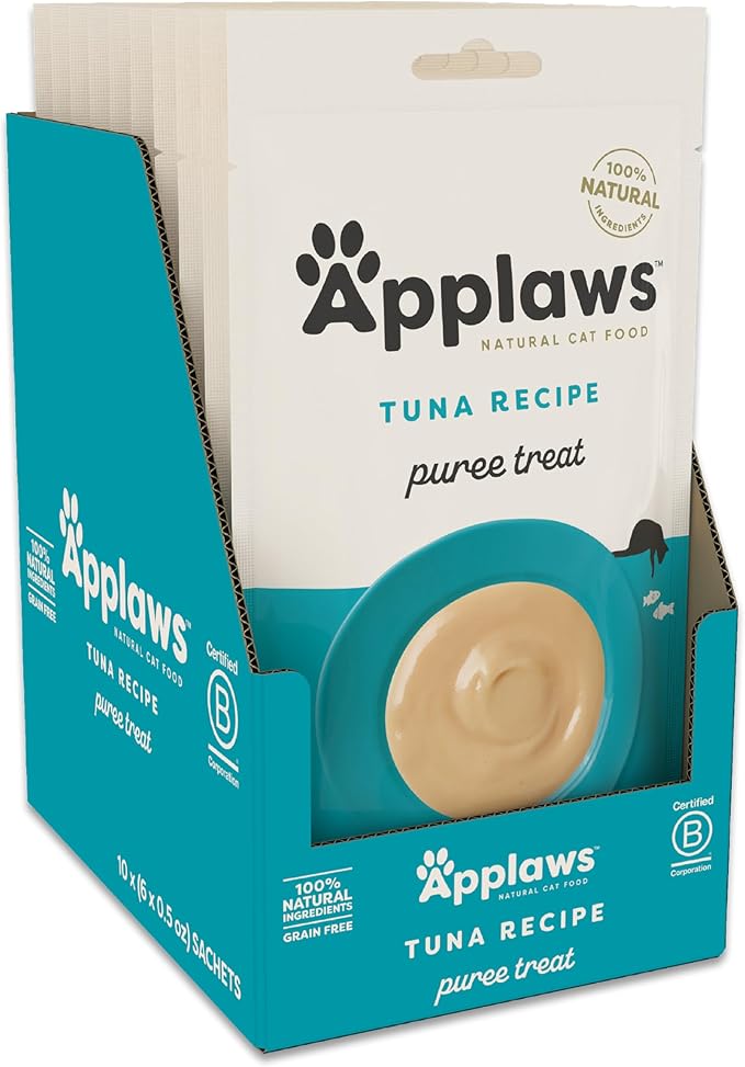 Applaws Lickable Cat Treats, Natural Grain-Free Purée, Limited Ingredient, Tuna Squeeze Up Cat Treats (60 x 0.5 oz Sachets)-Mewly Pet