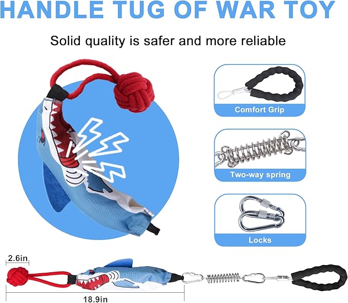 Dog Tree Tug of War Toy with Handles,Tethered Tug of War Outdoor Toy with Squeaky Self Play for Aggressive Chewers, Durable Bungee Cord with Chew Ball-Mewly Pet