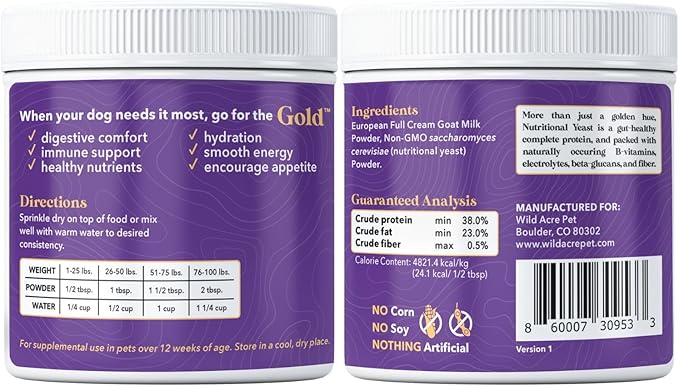 Wild Acre Goat Milk Powder for Dogs - Complete Protein Goat Milk with Nutritional Yeast for Sensitive Stomachs - Gentle Probiotic & Prebiotic Protein for Dogs, Puppies and Cats - 7oz-Mewly Pet