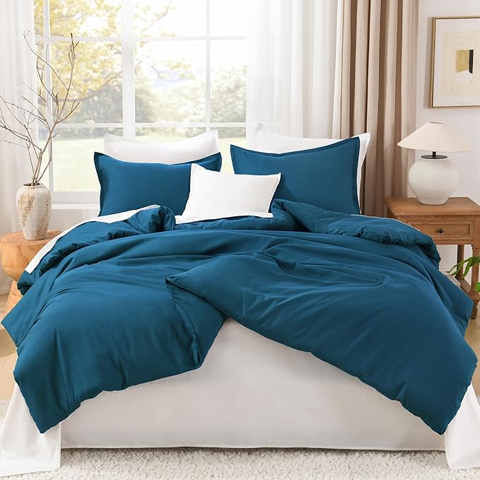 Litanika Teal Comforter King Size, 3 Pieces Turquoise Lightweight Solid Bedding Comforter Set, All Season Fluffy Bed Set (104x90In Comforter & 2 Pillowcases)