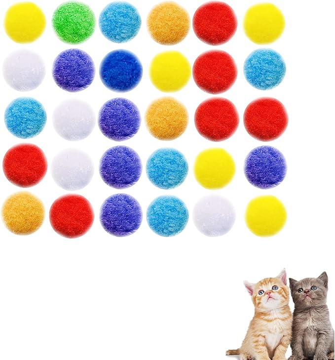 Cat Toy Balls, 30Pcs Premium Soft Pom Pom Balls for Kittens, 1,2'' Funny Interactive Cat Pompom Toys for Bored Indoor Cats Playing Plush Balls for Craft DIY Decorations,Cute Kitten Kitty Toys.-Mewly Pet