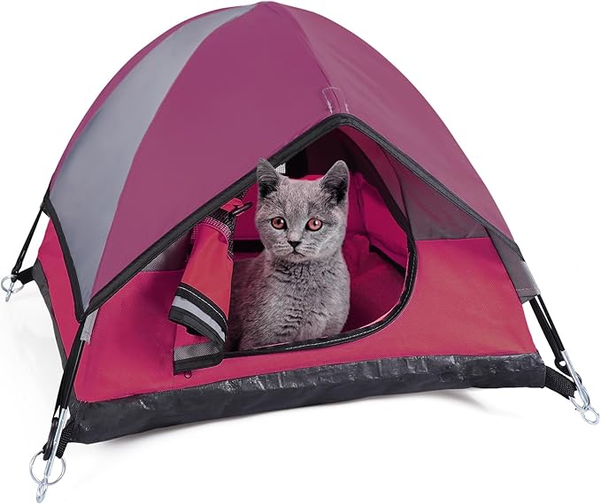 Cat Camping Tent, Cat Tent Bed, Pet Tent for Indoor Cat and Small Dog, Mini Tent (Red, 21 x 21 x 14 Inches)-Mewly Pet