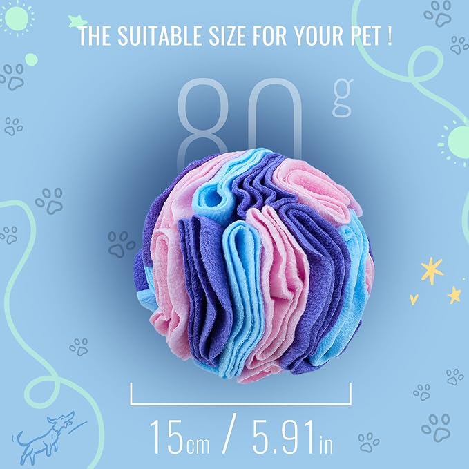Pet Snuffle Ball, Puzzle Sniffing Interactive Dog Ball for Blind Dogs Training Stress Relief Dog Enrichment Toys Treat Machine Washable (15cm, Macarons Color)-Mewly Pet
