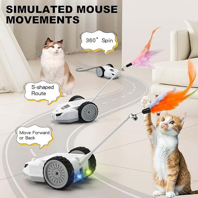 Interactive Cat Toys for Indoor Cats - Smart Moving Electric Mouse with Remote Control, Feather Tail, and Rechargeable Battery - Automatic Play for Bored Kittens & Adult Cats & Daily Exercise-Mewly Pet