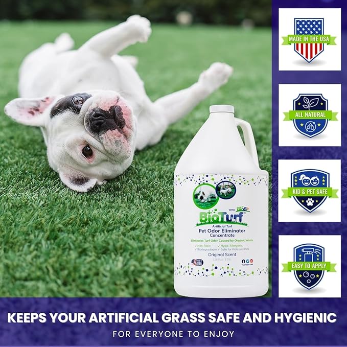 BioS+ Odor Eliminator Concentrate – Artificial Turf Cleaner for Pet Urine Outdoor & Yard Deodorizer for Dog Urine and Waste – Enzyme Formula, Safe for Pets, Kids & Plants – 1 Gallon-Mewly Pet