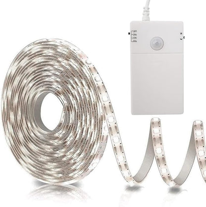 echosari Battery Operated Motion Sensor Cabinet Strip Lights, 9.8Ft 90 LED Counter Closet Strip Light, Motion & Night Sensor Safe Tape Light for Stairs Wardrobe Kitchen (Cool White)