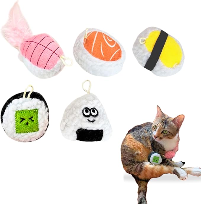 5 Pack Sushi Cat Toys, Interactive Catnip with Bells Inside Kitten Boredom Relief, Soft and Durable, Indoor Kitty Exercise Pet Toys-Mewly Pet