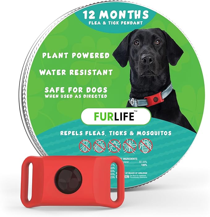FurLife Red Dog Tag, Flea and Tick Prevention for Dogs - Waterproof Pendant for Collar, Safe for All Breeds-Mewly Pet