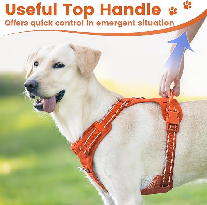 No Pull Dog Harness, Reflective Puppy Vest for Small Medium Large Sized Dog(Orange,L)-Mewly Pet