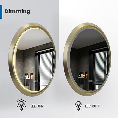 Circle LED Mirror for Bathroom, Anti-Fog & Dimmable Touch Switch, 32 inches, Gold