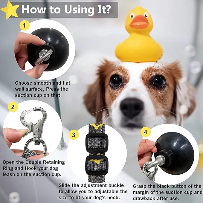 Dog Bathing Tether with Heavy Suction Cup, Dog Grooming Tub Restraint Leash with Adjustable Collar for Pet Cat Shower and Grooming-Mewly Pet