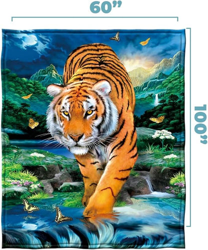 Dawhud Direct Moonlight Tiger Fleece Blanket for Bed 50x60 Inches Tiger Fleece Throw Blanket for Women, Men and Kids Super Soft Plush Tiger Blanket Throw Fleece Blanket Animal Blanket - Queen Size