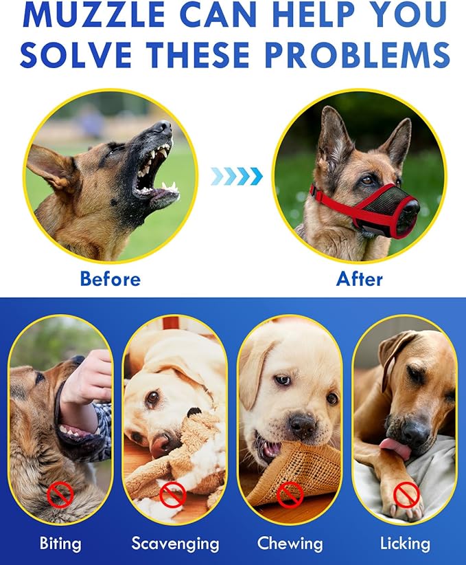 Dog Muzzle, Soft Air Mesh Muzzle for Small Medium Large Dogs Anti Biting Barking Chewing, Breathable Drinkable Adjustable Loop Pets Muzzle for German Shepherd Husky Labrador Retriever (Red,S)-Mewly Pet