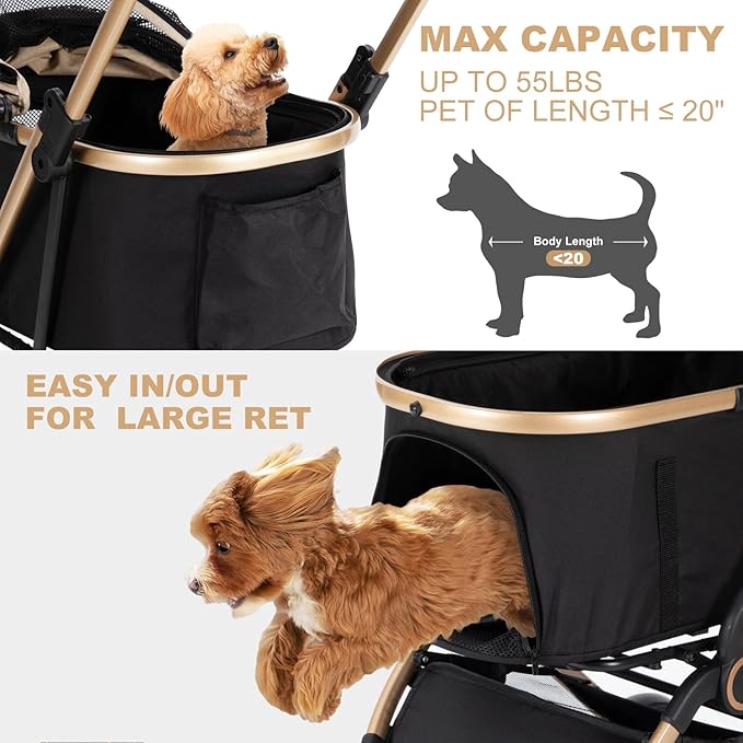 3 in 1 Pet Stroller with 4 Wheels, Foldable Pet Travel Carrier for Small/Medium Dogs Cats up to 50lbs, Detachble Portable Pet Bag, Storage Basket-Mewly Pet
