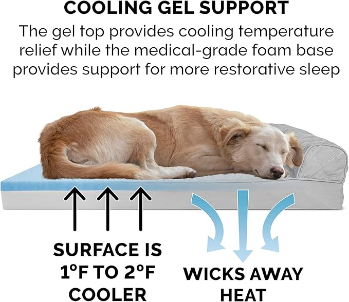 Furhaven Cooling Gel Dog Bed for Large Dogs w/ Removable Bolsters & Washable Cover, For Dogs Up to 125 lbs - Quilted Sofa - Silver Gray, Jumbo Plus/XXL-Mewly Pet