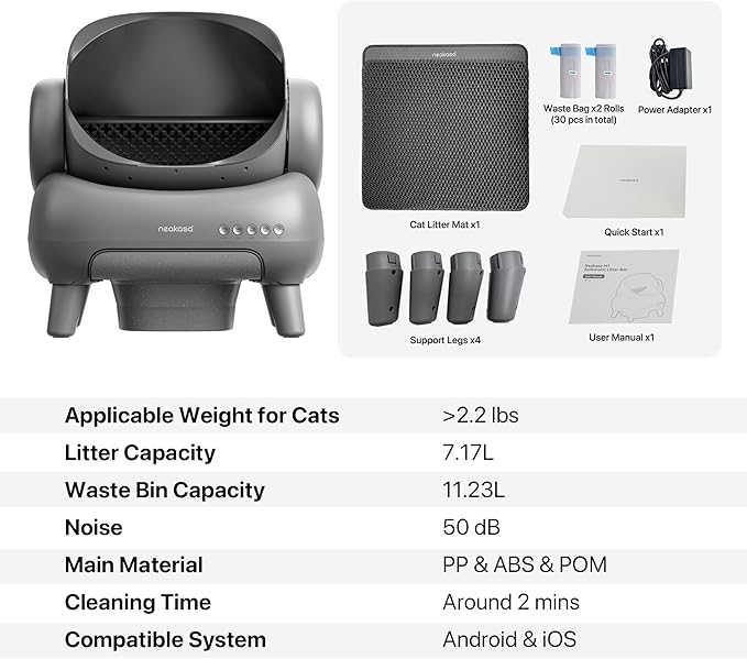 Neakasa M1 Open-Top Self Cleaning Cat Litter Box, Automatic Cat Litter Box with APP Control, Odor-Free Waste Disposal Includes Trash Bags-Mewly Pet