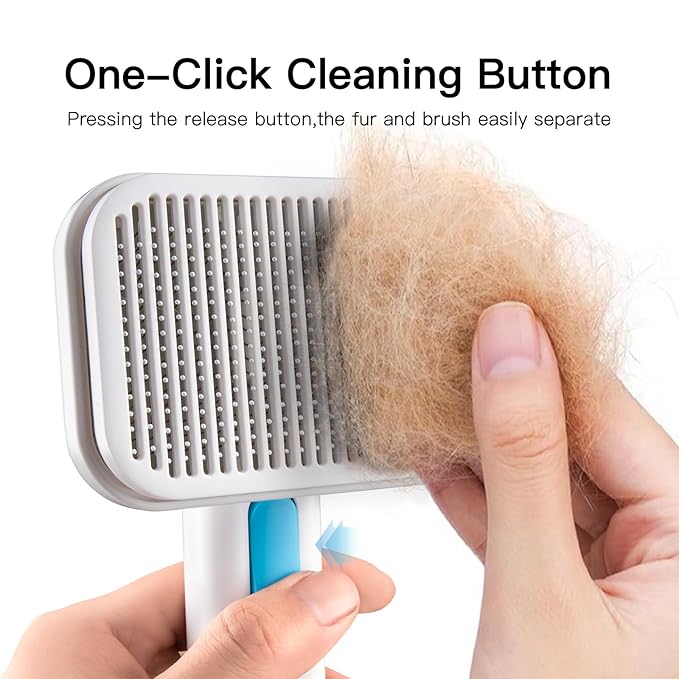 Self Cleaning Slicker Dog Cat Brush for Shedding - Deshedding Tool with Max Massage Tips, Grooming Brush for Short Medium Haired Cats & Dogs (Blue)-Mewly Pet