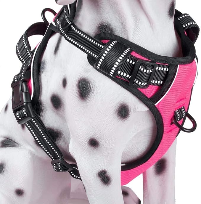 PoyPet No Pull Dog Harness, Reflective Comfortable Vest Harness with Front & Back 2 Leash Attachments and Easy Control Handle Adjustable Soft Padded Pet Vest for Small to Large Dogs (Pink,XS)-Mewly Pet